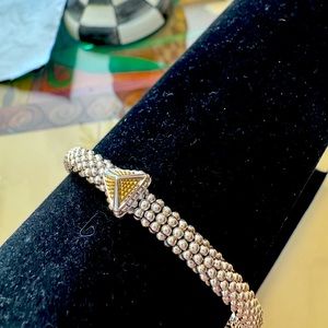 LAGOS Sterling Silver and 18k Gold 6mm Pyramid Bracelet. Size Large